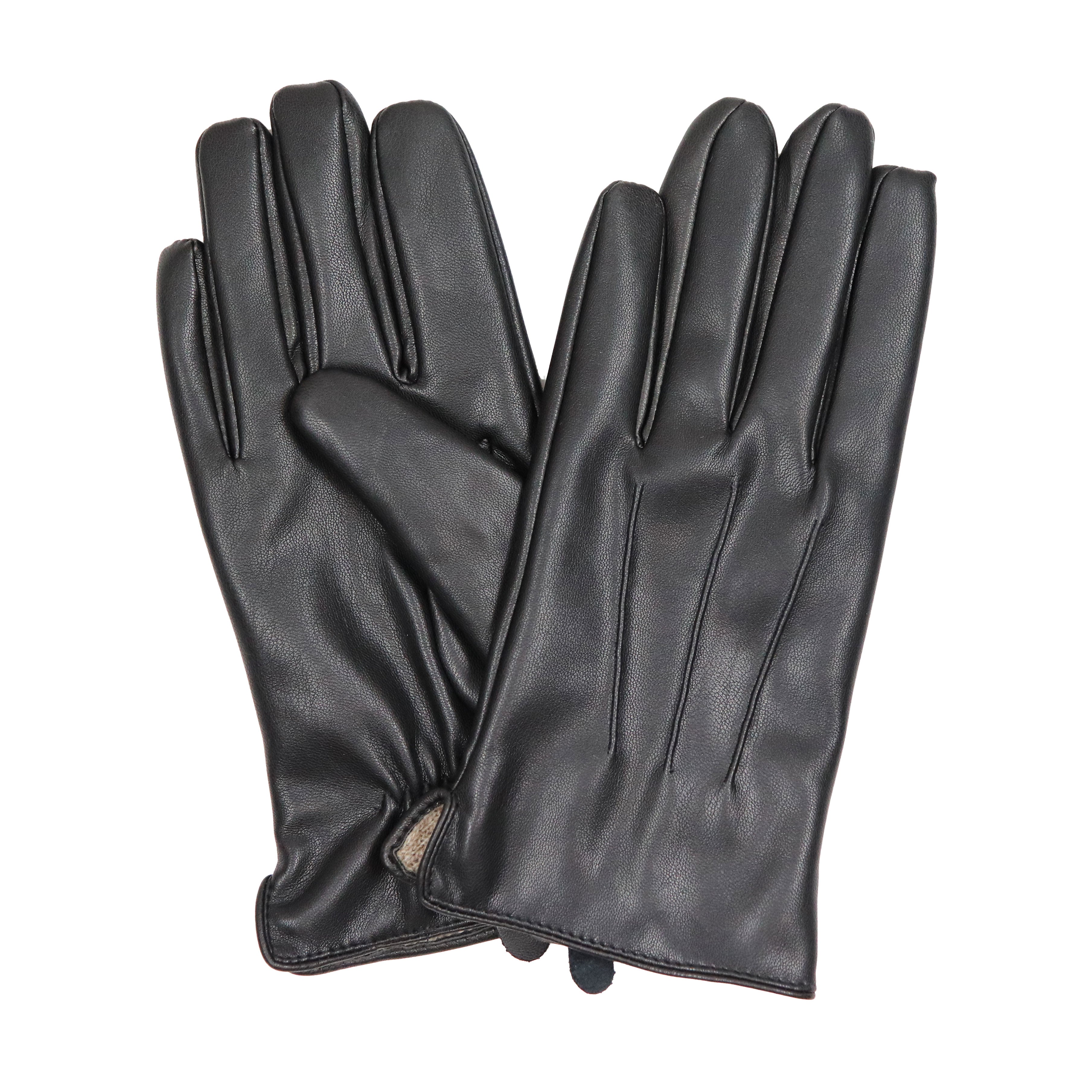 Men's Black Cashmere Lined Leather PU Gloves