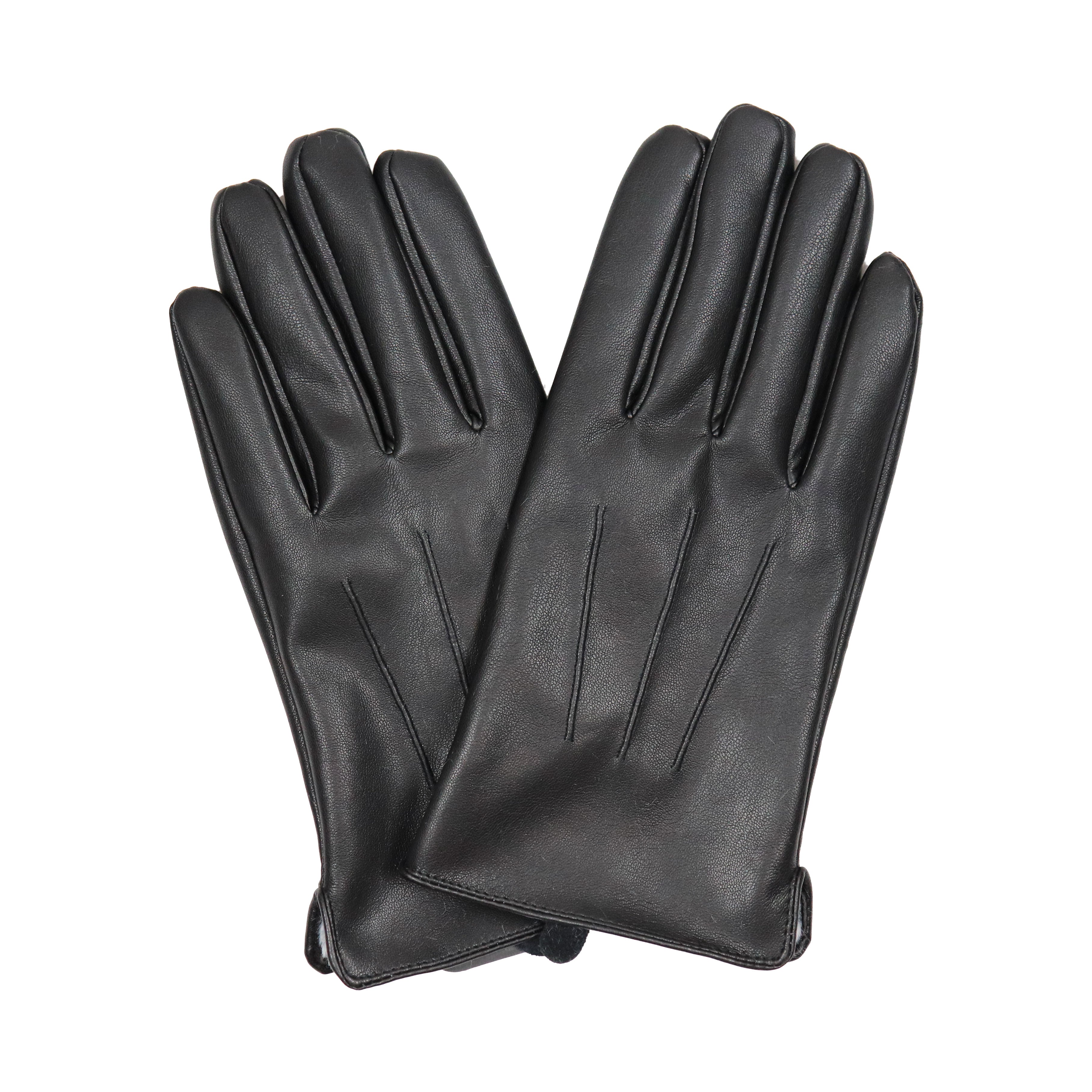 Men's Black Faux Fur PU Leather Gloves