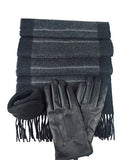 Men's Black Leather Glove With Rabbit Fur 100% Cashmere Scarf & 180s Ear Warmer Set