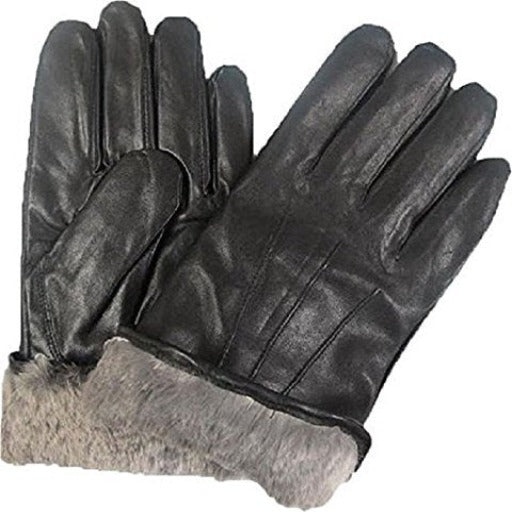 Top Quality Men's Rabbit Fur Lined Genuine Soft Black Leather Gloves