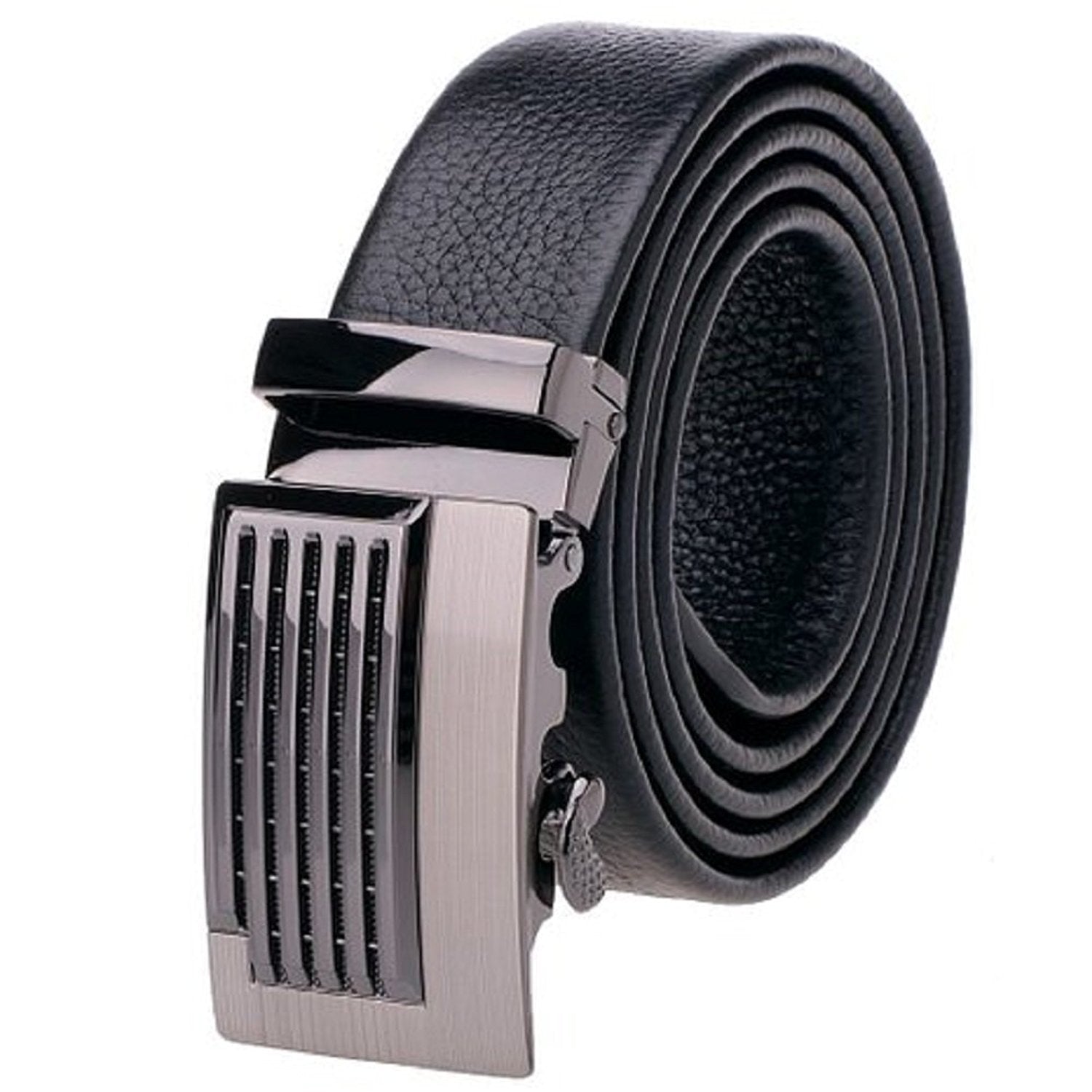 Elegant and Casual Men's Leather Belt Sliding Buckle Ratchet Belt Black Available in 11 Designs