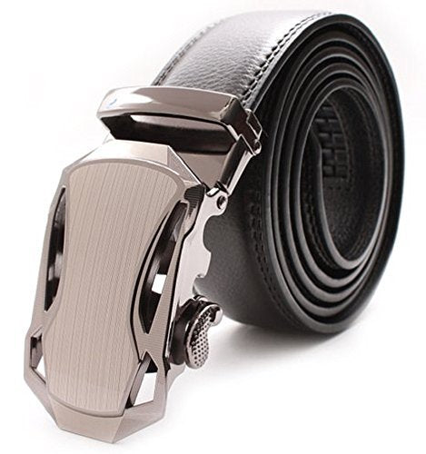 Elegant and Casual Men's Leather Belt Sliding Buckle Ratchet Belt Black Available in 11 Designs