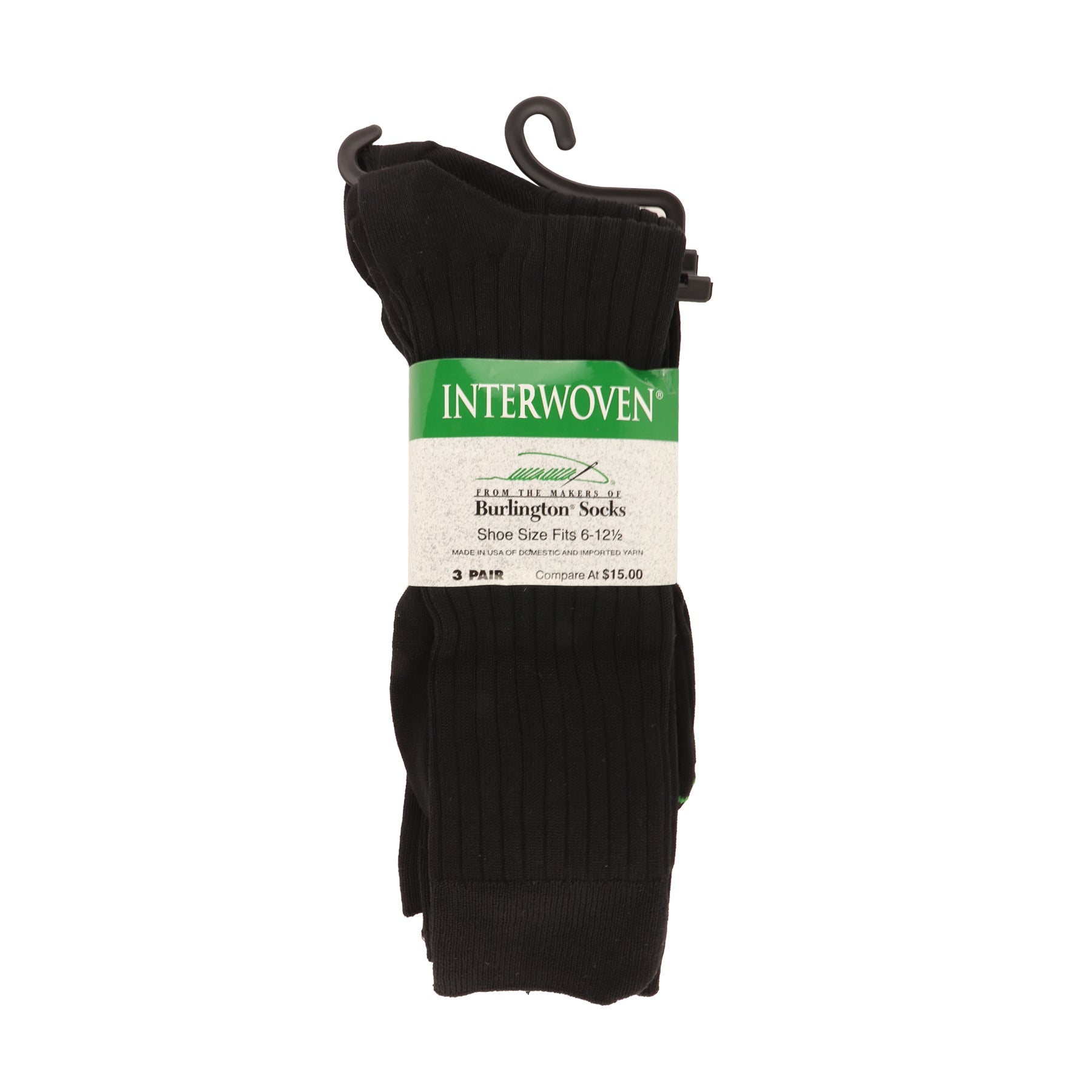 Interwoven Men's Black Socks 3 pk
