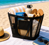 Extra Large Foldable Beach Tote Bag with Zipper & Pockets