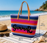 Rainbow Striped Straw Beach Tote Bag – Summer Shoulder Bag