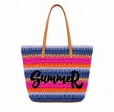 Rainbow Striped Straw Beach Tote Bag – Summer Shoulder Bag