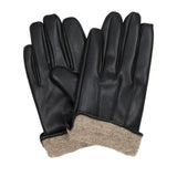 Men's Black Cashmere Lined Leather PU Gloves