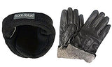 Men's Rabbit Fur Lined Genuine Soft Black Leather Gloves 180s From the Blue Adjustable Ear Warmer Set