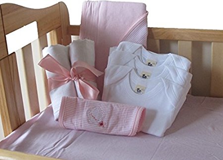 Girl Baby Shower decoration Includes Crib Sheet, body suit,daipers and matching Blanket with Bib (prints may wary)
