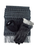 Men's Black Leather Glove With Rabbit Fur 100% Cashmere Scarf & 180s Ear Warmer Set