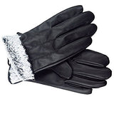 Mens Black PU leather gloves Insulated windproof Fur Lined