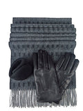 Men's Black Leather Glove With Rabbit Fur 100% Cashmere Scarf & 180s Ear Warmer Set