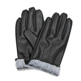 Men's Black Faux Fur PU Leather Gloves