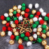 Holiday Glitter 1/2'' Christmas Fluffy Multicolor Pom Poms 80 Pcs For DIY Crafts
