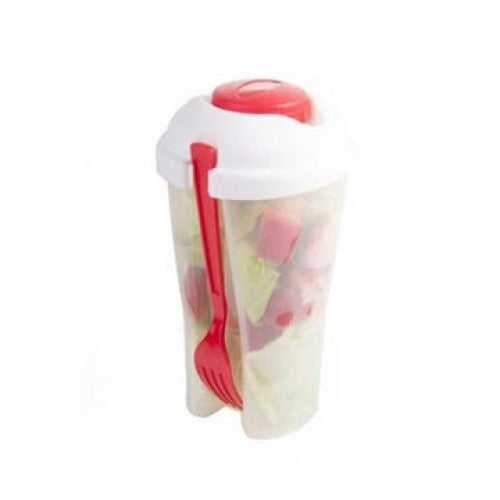 Convenient Portable Red salad Container Set with Fork and Dressing Cup 2 Pack
