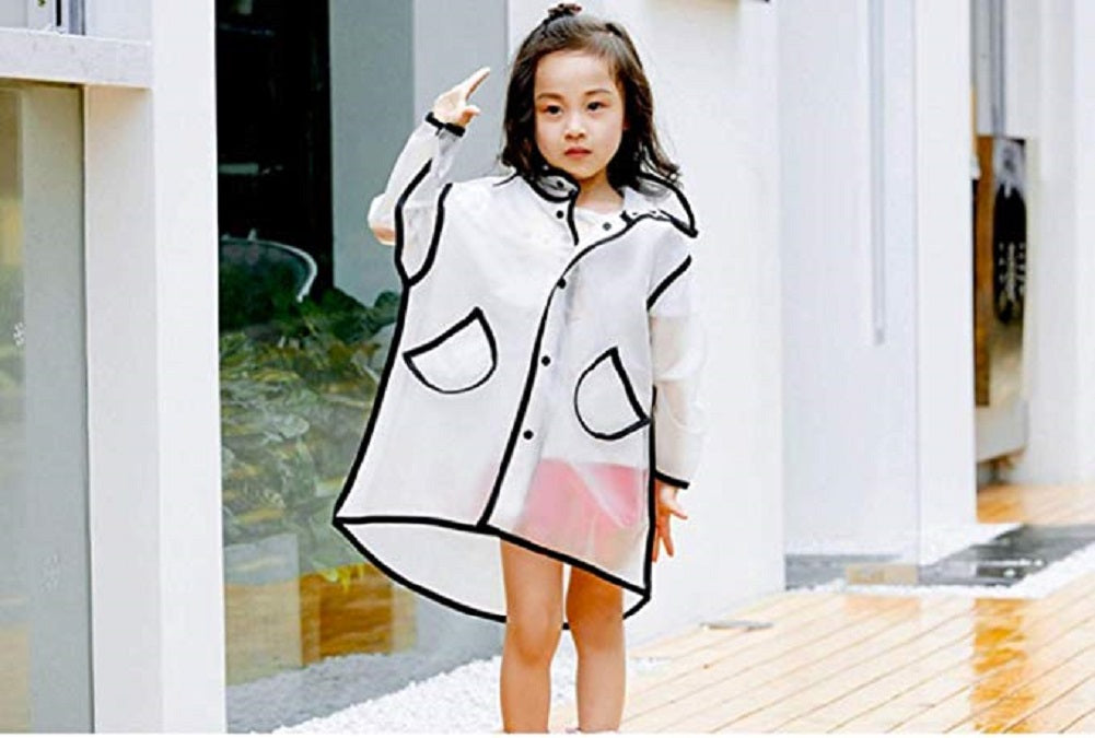 Kids Clear Raincoat Durable Translucent Rain Poncho Portable Hooded Rain Cape Rainwear for Toddler Children Boys Girls